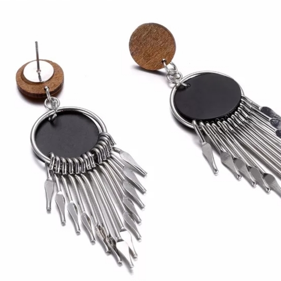 *2 for $15* Southwestern Wood Metal Drop Earrings - Picture 2 of 6